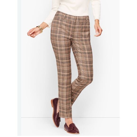 Talbots Brown Plaid Wool Ankle Pants Size‎ 6 Slim Taper Classic Workwear - Picture 1 of 8